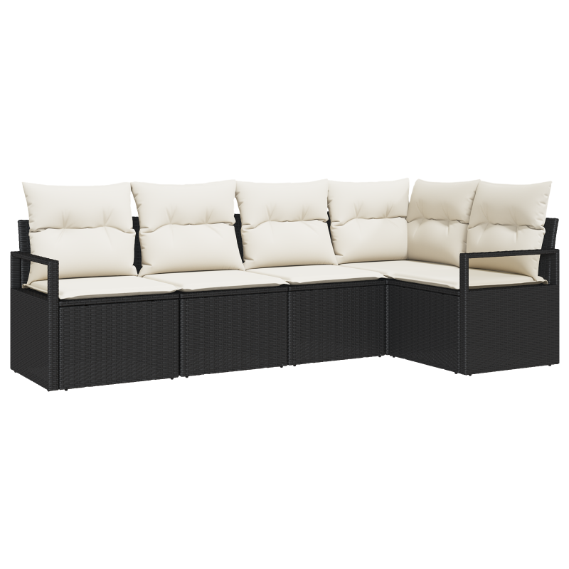 5-teiliges Gartensofa Set mit Kissen in Schwarz aus Polyrattan und Akazie