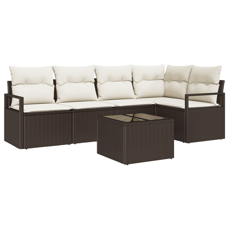 6-teiliges Garten Sofa Set mit Kissen Beige Poly Rattan