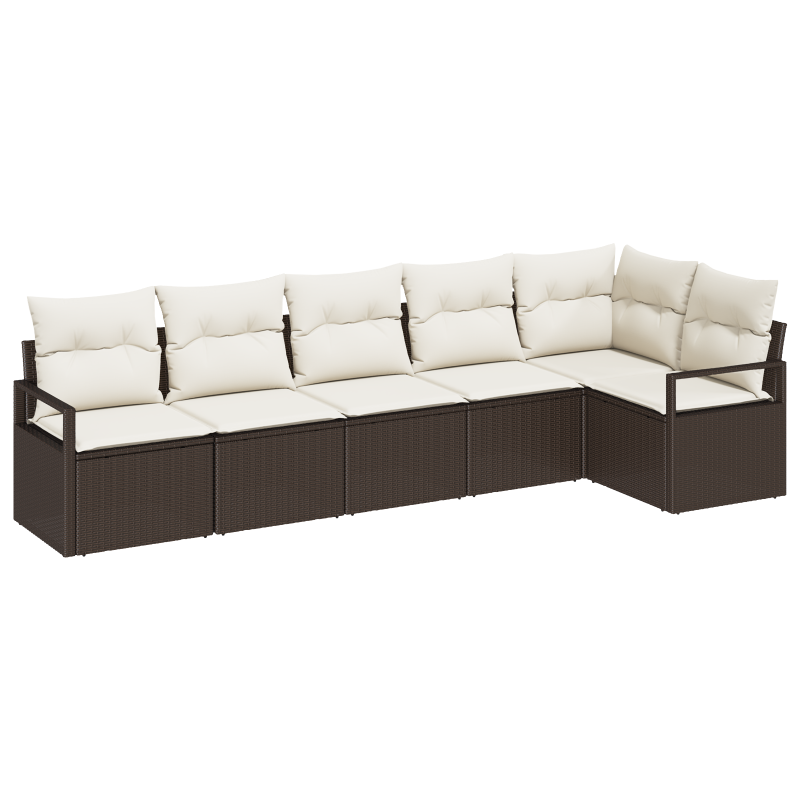 6-teiliges Garten-Sofa-Set mit Kissen Beige Poly-Rattan