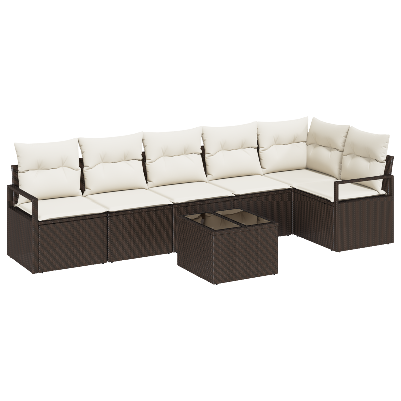 6-teiliges Garten-Sofa-Set mit Kissen aus beigem Poly-Rattan