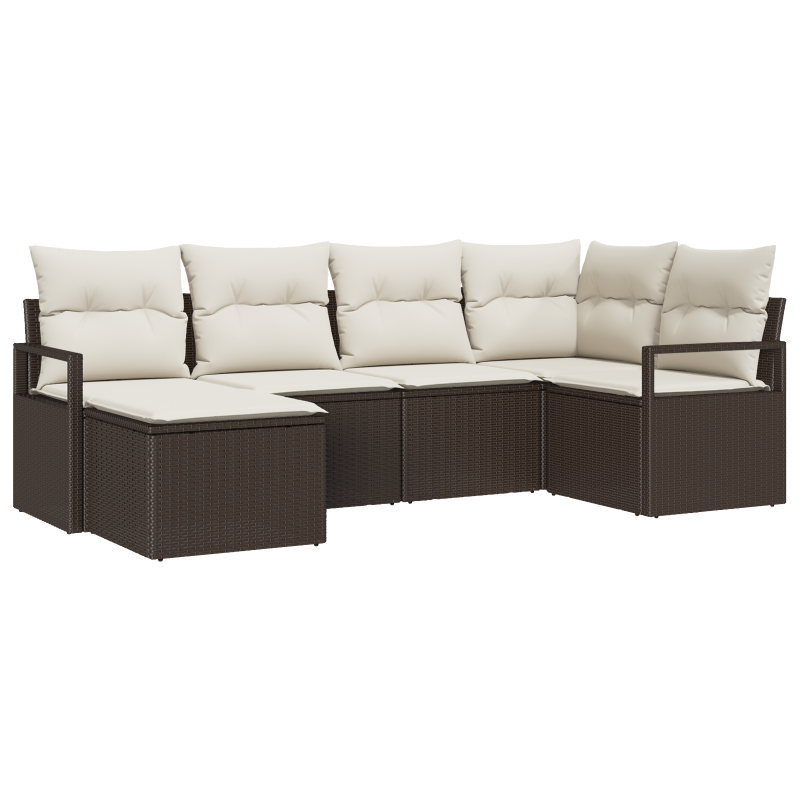 6-teiliges Garten Sofa Set mit Kissen Braun Poly Rattan