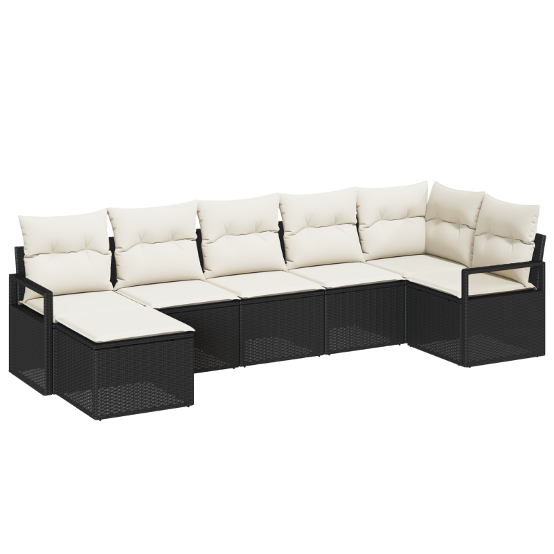 6-teiliges Garten Sofa Set mit Kissen Schwarz Poly Rattan