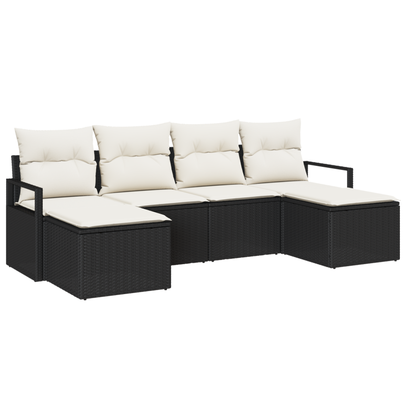 6-teiliges Garten-Sofaset mit Kissen Schwarz Poly-Rattan