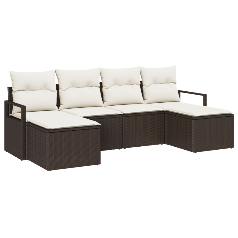 6-teiliges Garten-Sofa-Set mit Kissen Braun Poly Rattan