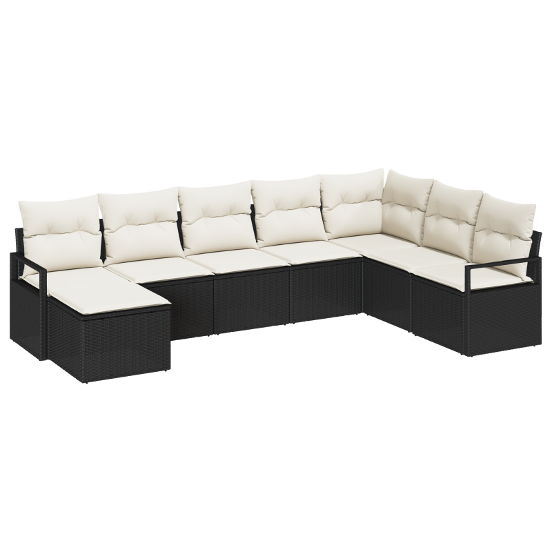 7-teiliges Garten-Sofa-Set mit Kissen Schwarz Poly-Rattan