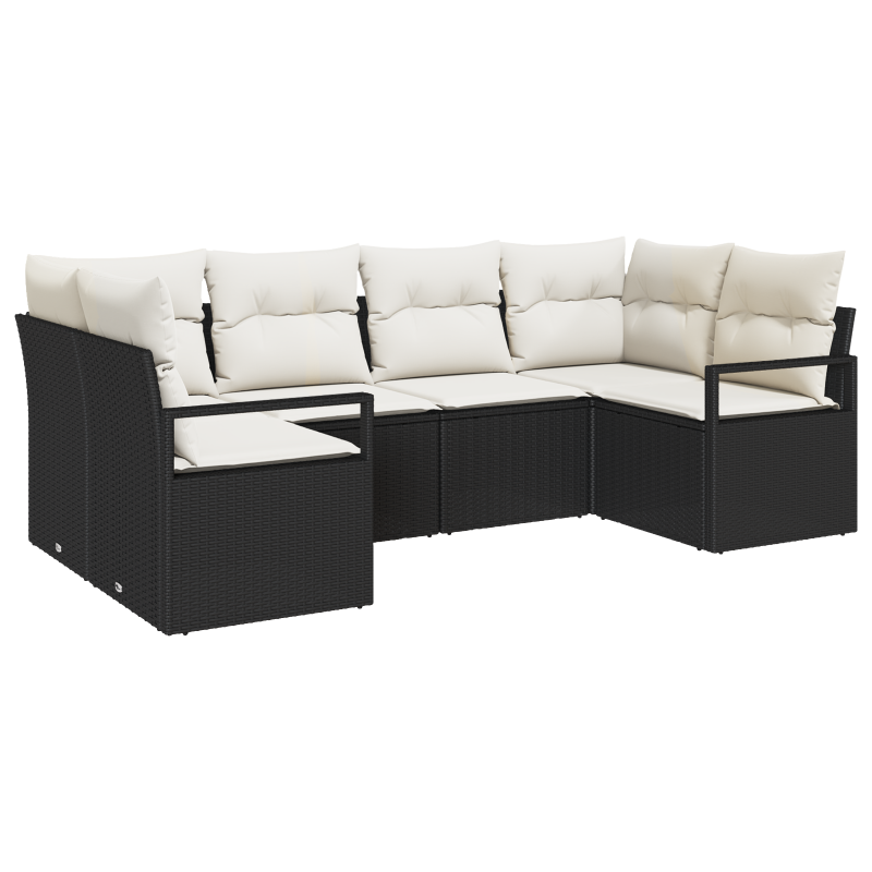 6-teiliges Garten Sofa Set mit Kissen Schwarz Poly Rattan