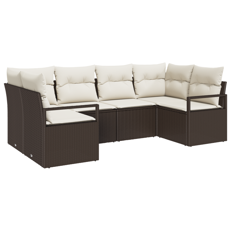 6-teiliges Garten Sofa Set mit Kissen Braun Poly Rattan