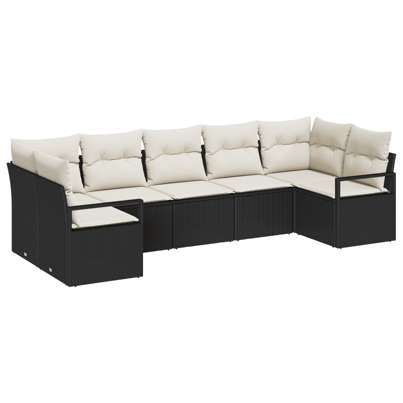 7-teiliges Garten Sofa Set mit Kissen Schwarz Poly-Rattan