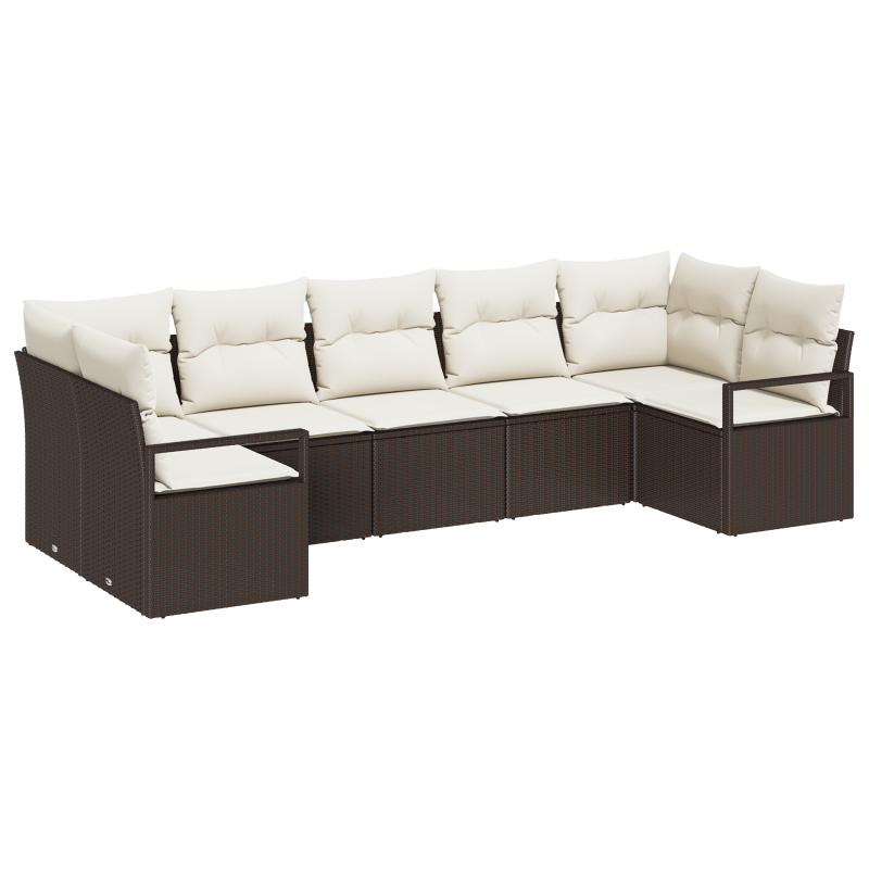 7-teiliges Garten-Sofa-Set mit Kissen in Braun Polyrattan