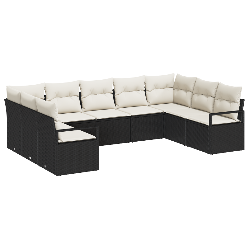 9-teiliges Garten-Sofa-Set mit Kissen - Schwarzes Poly-Rattan