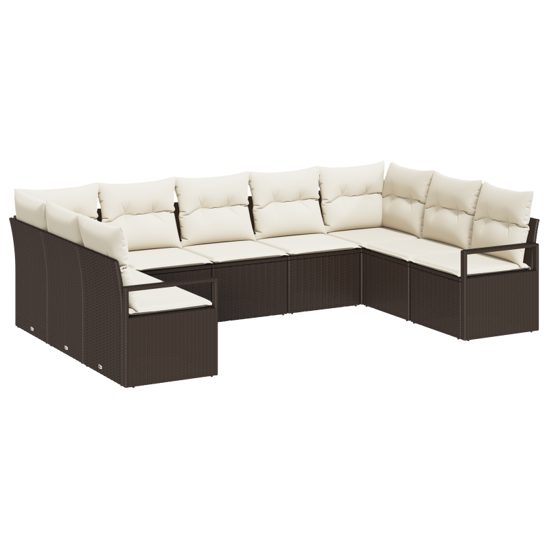 9-teiliges Garten Sofa Set mit Kissen, Braunes Poly-Rattan
