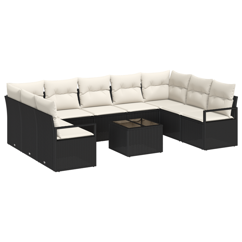 9-teiliges Garten Sofa Set mit Kissen Braun Poly Rattan
