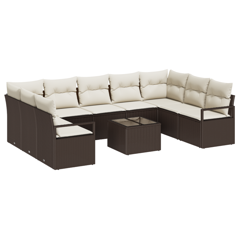9-teiliges Garten-Sofaset mit Kissen Grau Poly Rattan