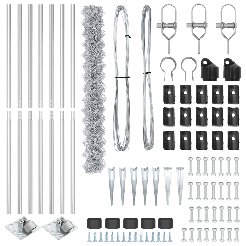 Maschendrahtzaun mit 7 Spitzenpfählen 1.6x10 m Verzinkter Stahl