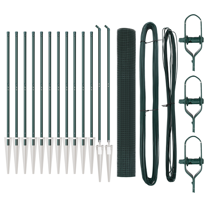 Geschweißter Drahtzaun mit 13 Spike-Pfosten, Grün, 1x25 m, Stahl