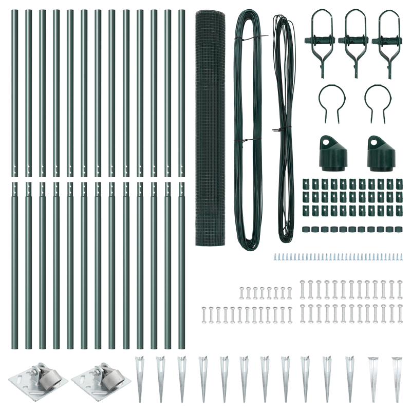 Geschweißter Drahtzaun mit 13 Spike-Pfosten, Grün, 1x25 m, Stahl