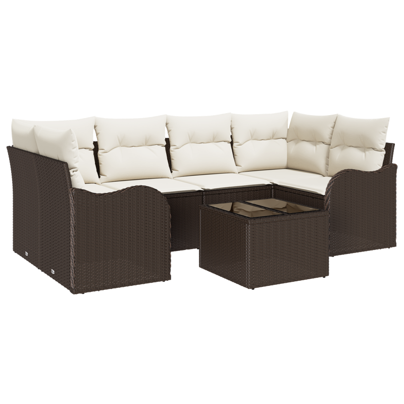7-teiliges Gartensofa-Set mit Kissen Braun Poly Rattan
