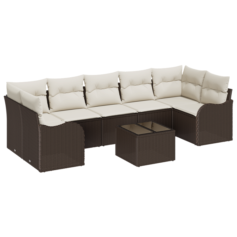 8-teiliges Garten-Sofa-Set mit Kissen Braun Poly Rattan