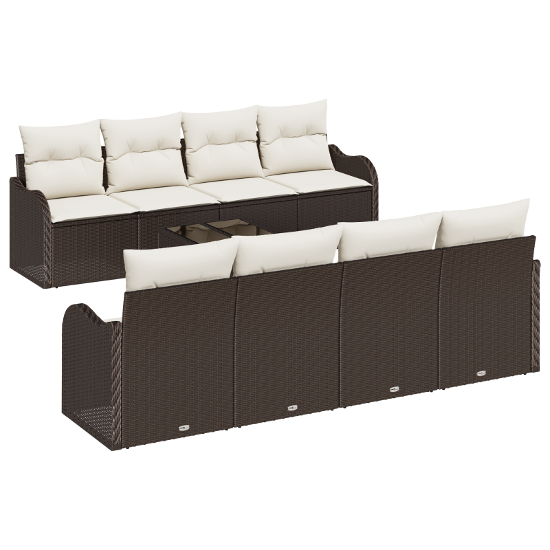 9-teiliges Garten Sofa Set mit Kissen Braun Poly Rattan