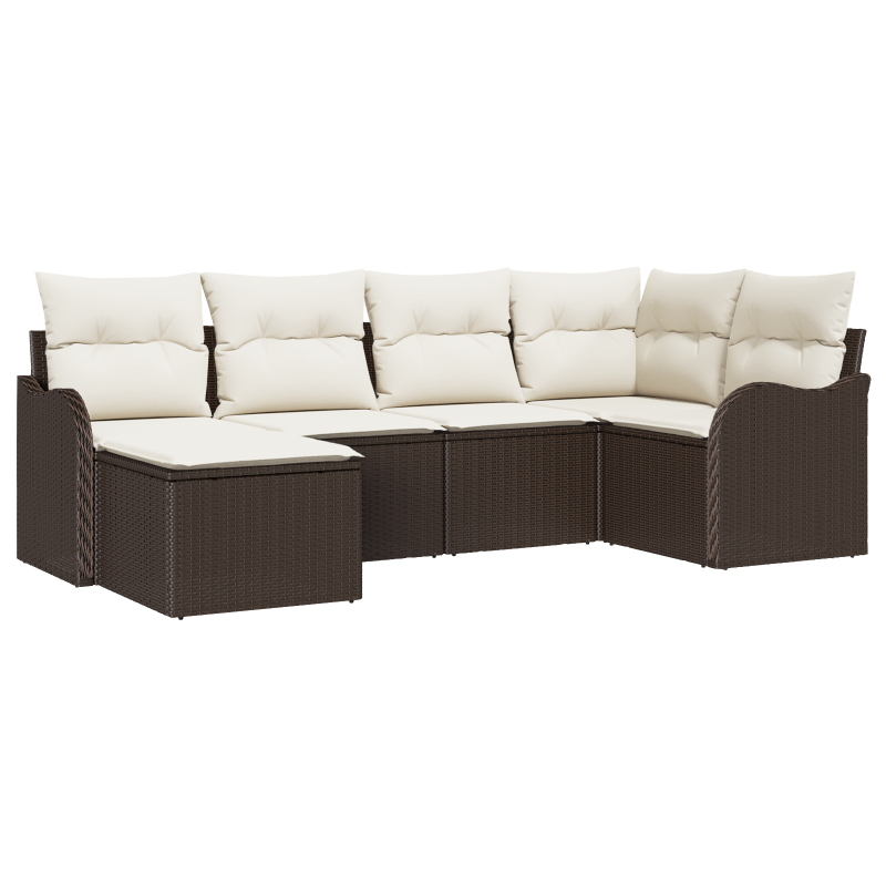 6-teiliges Garten Sofa Set mit Kissen Braun Poly Rattan