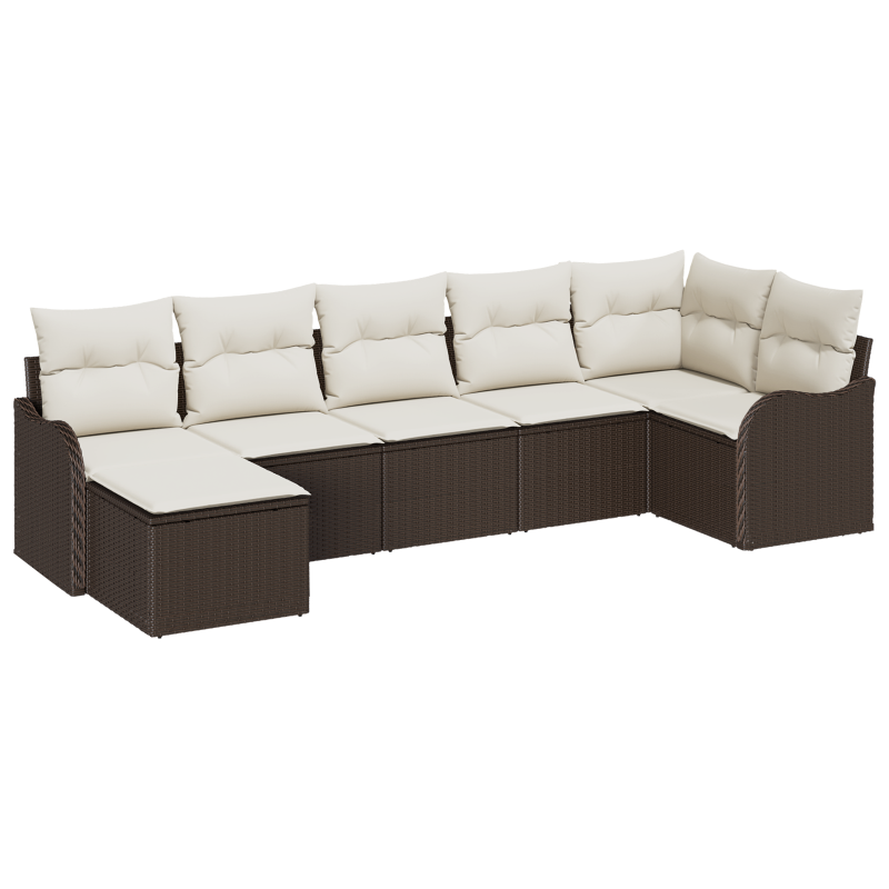7-teiliges Garten Sofa Set mit Kissen Braun Poly Rattan