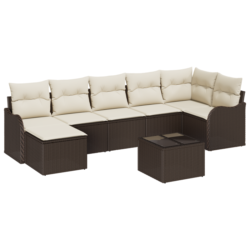 7-teiliges Garten Sofa Set mit Kissen Grau Poly Rattan