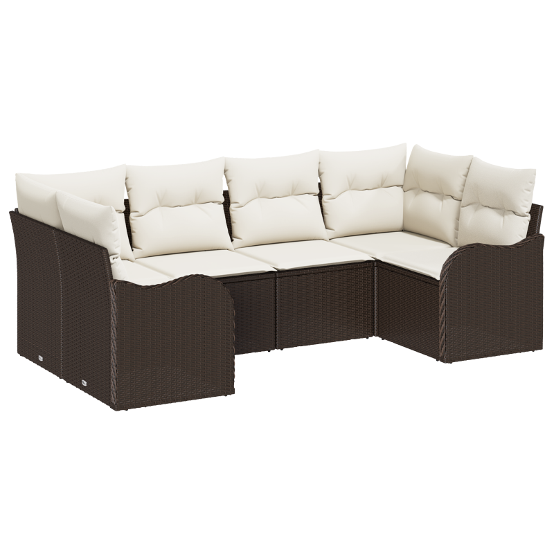 6-teiliges Garten Sofa Set mit Kissen Braunes Poly Rattan