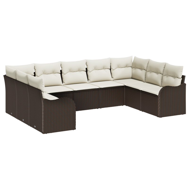 9 Teiliges Garten Sofa Set mit Kissen Braun Poly Rattan