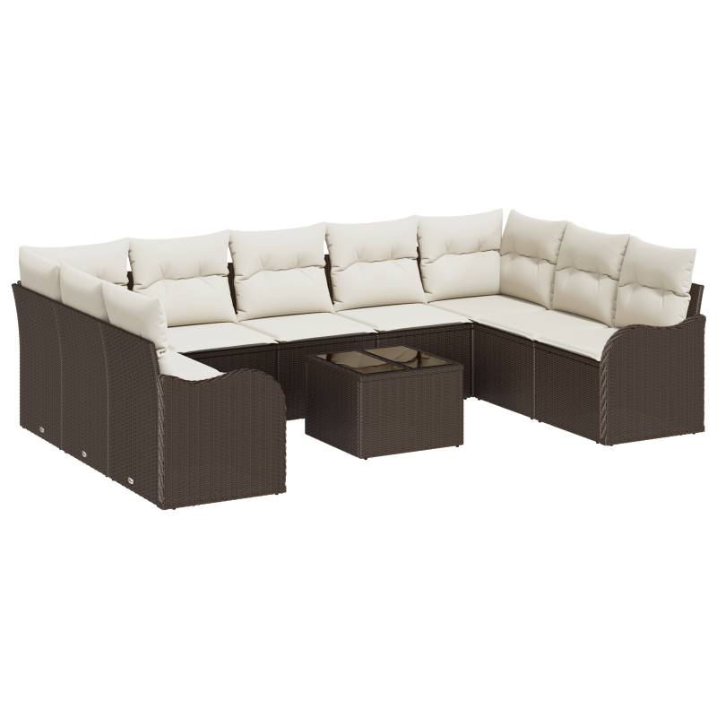 9-Teiliges Garten Sofa Set mit Kissen Grau Poly Rattan
