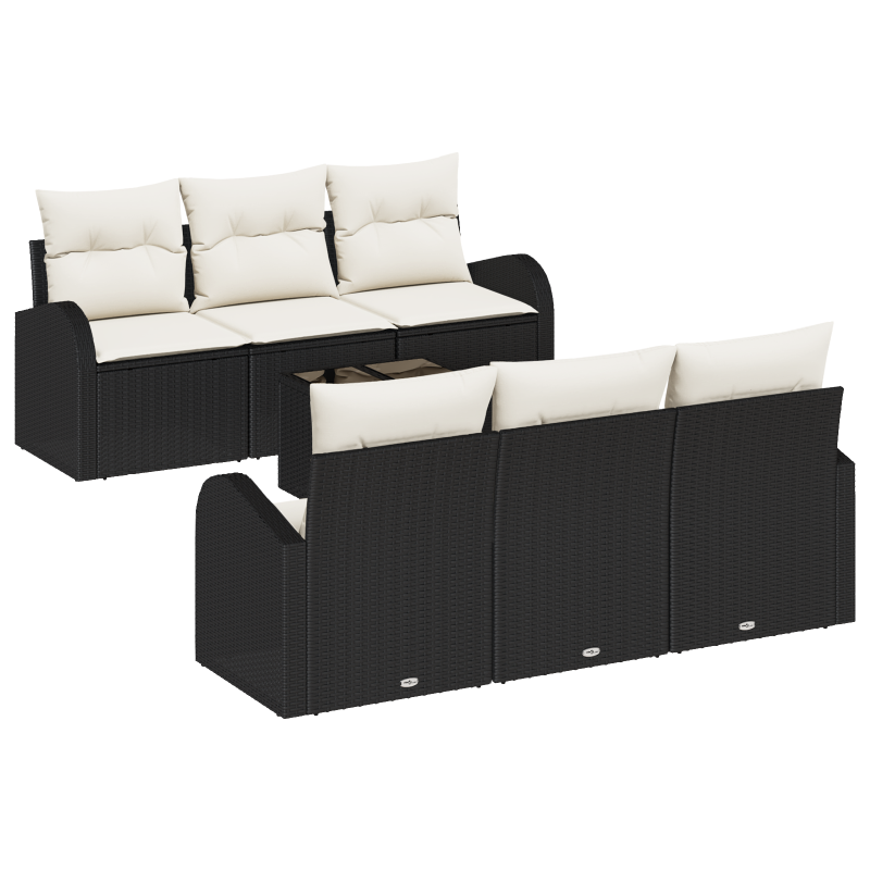 7-teiliges Garten Sofa Set mit Kissen Schwarz Poly-Rattan