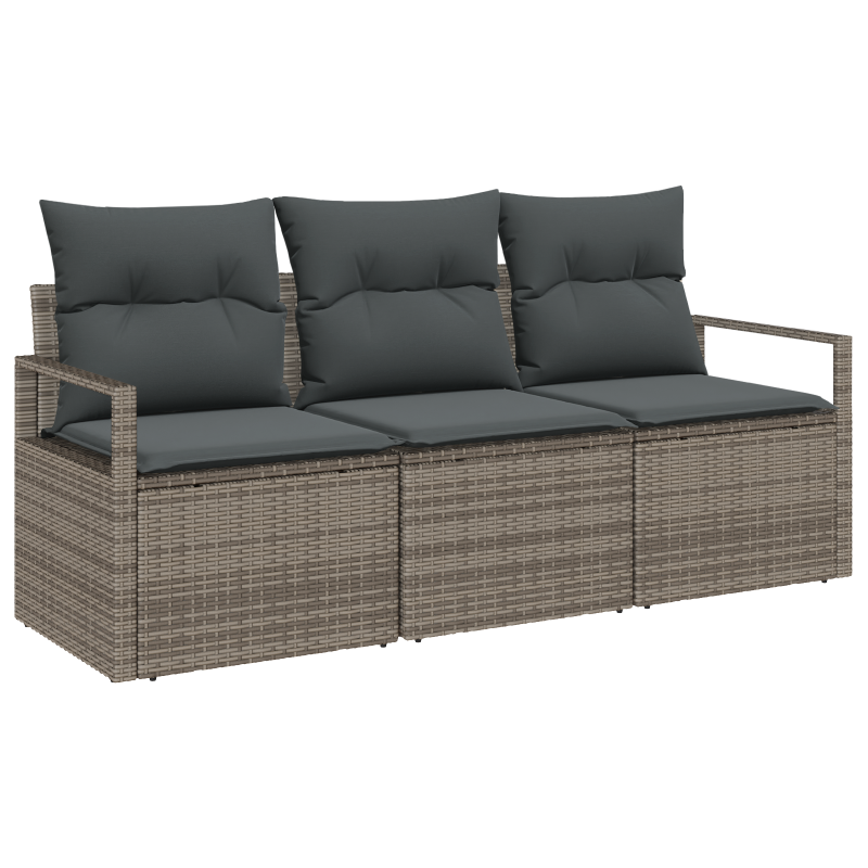 3-teiliges Garten-Sofa-Set mit Kissen Grau Poly Rattan