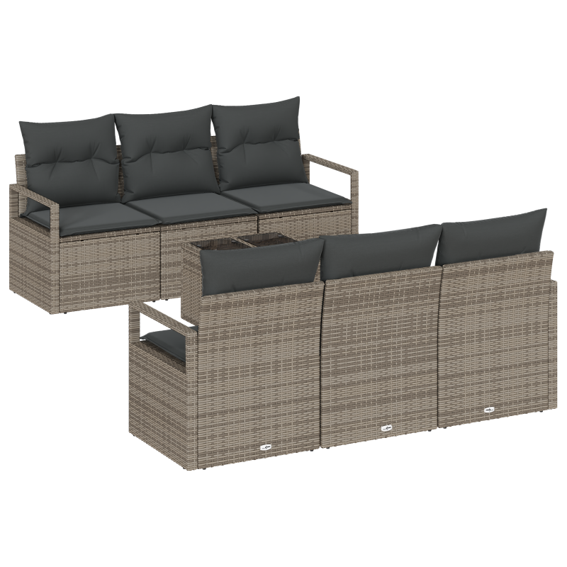 7-teiliges Garten-Sofa-Set mit Kissen Grau Poly Rattan