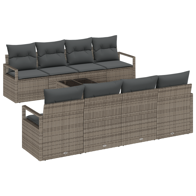 9-teiliges Garten-Sofa-Set mit Kissen Grau Poly-Rattan