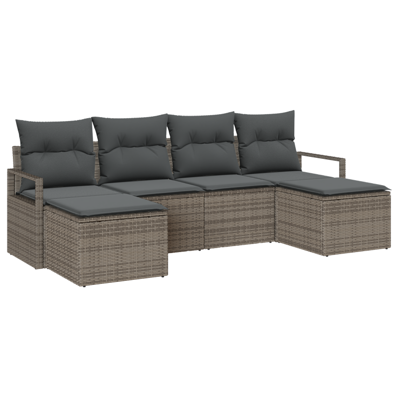6-teiliges Garten Sofa Set mit Kissen Grau Poly Rattan