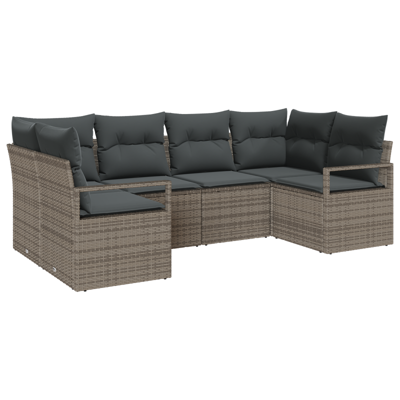 6-teiliges Garten-Sofa-Set mit Kissen Grau Poly Rattan
