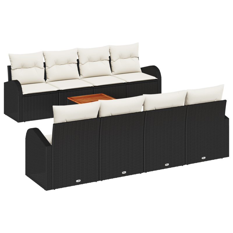 9 teiliges Garten-Sofa-Set mit Kissen Schwarz Poly Rattan Akazie