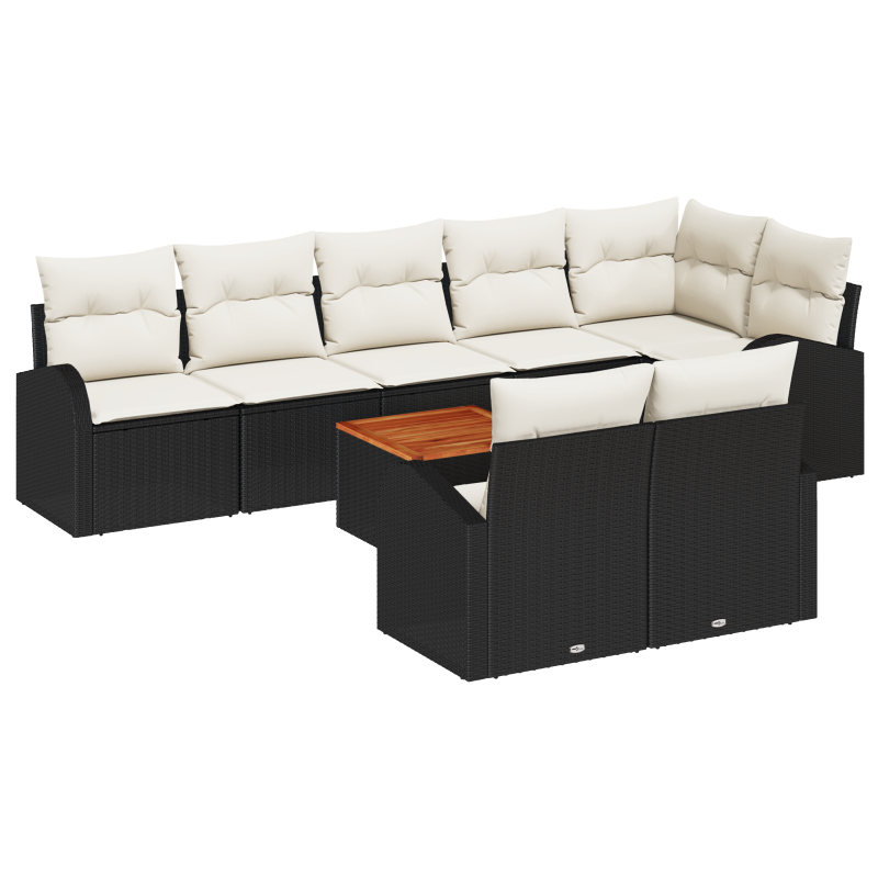 9-teiliges Garten-Sofa-Set mit Kissen Schwarz Poly Rattan Akazie