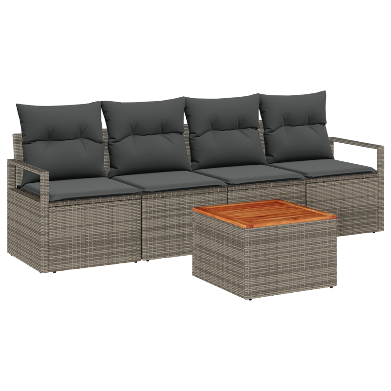5-teiliges Garten-Sofa-Set mit Kissen Grau Poly-Rattan Akazie