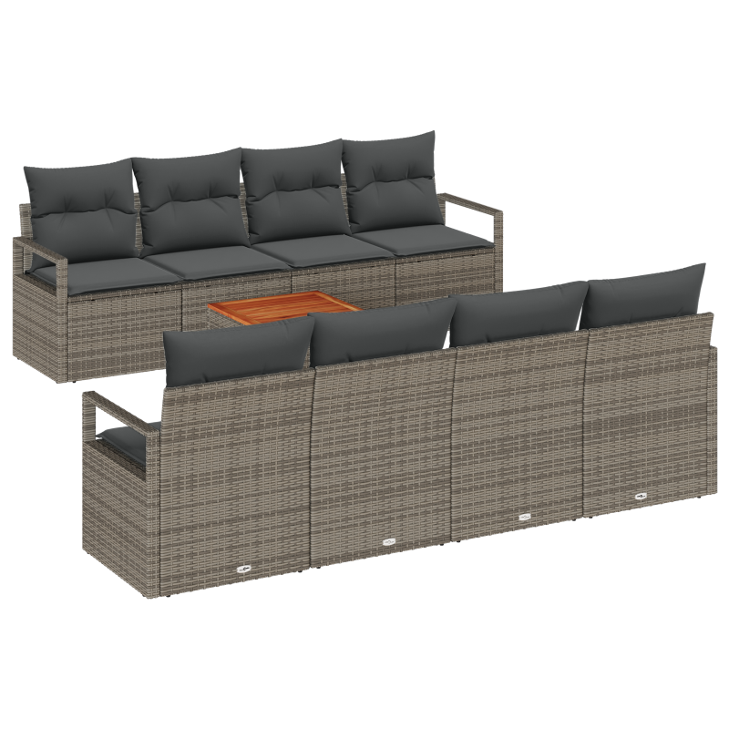 9-teiliges Garten-Sofa-Set mit Kissen Grau Poly-Rattan Akazie
