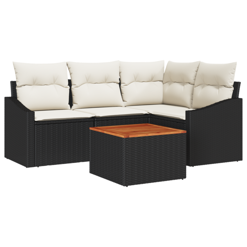 5-teiliges Garten-Sofa-Set mit Kissen Schwarz Poly-Rattan Akazie
