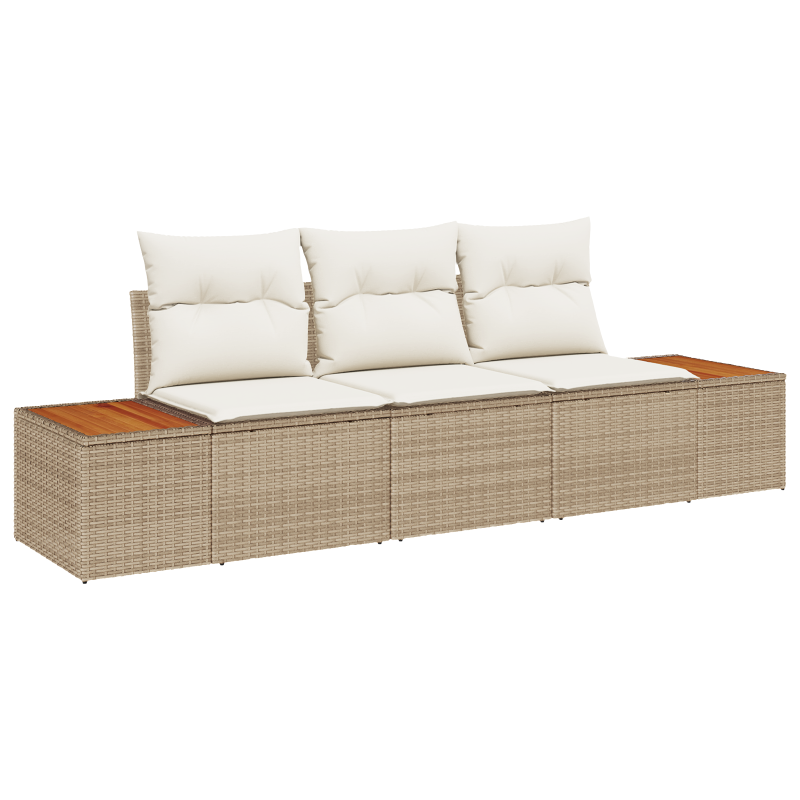 3-teiliges Garten Sofa Set mit Kissen Beige Poly Rattan Akazie