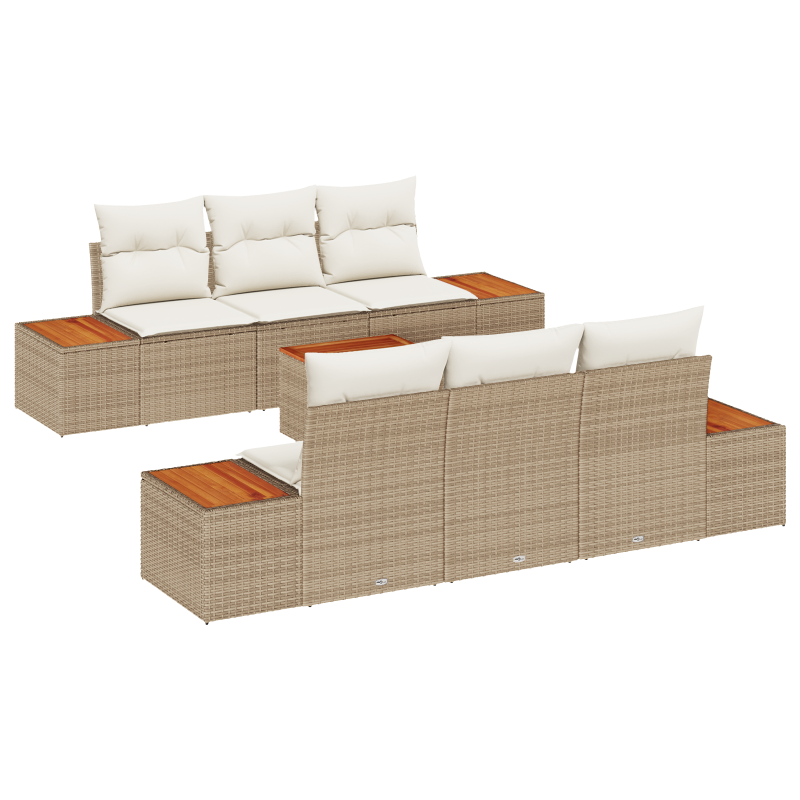 7-teiliges Garten-Sofa-Set mit Kissen Beige Poly-Rattan Akazie