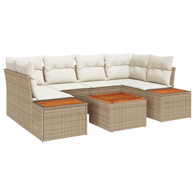 6-teiliges Garten Sofa Set mit Kissen Beige Poly Rattan Akazie
