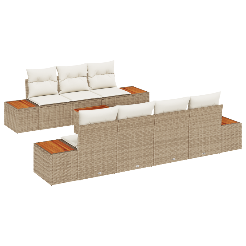8-teiliges Garten-Sofa-Set mit Kissen Beige Poly-Rattan Akazie