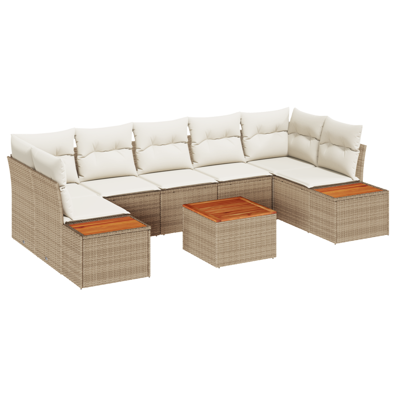 8-teiliges Garten-Sofa-Set mit Kissen Beige Poly-Rattan Akazie
