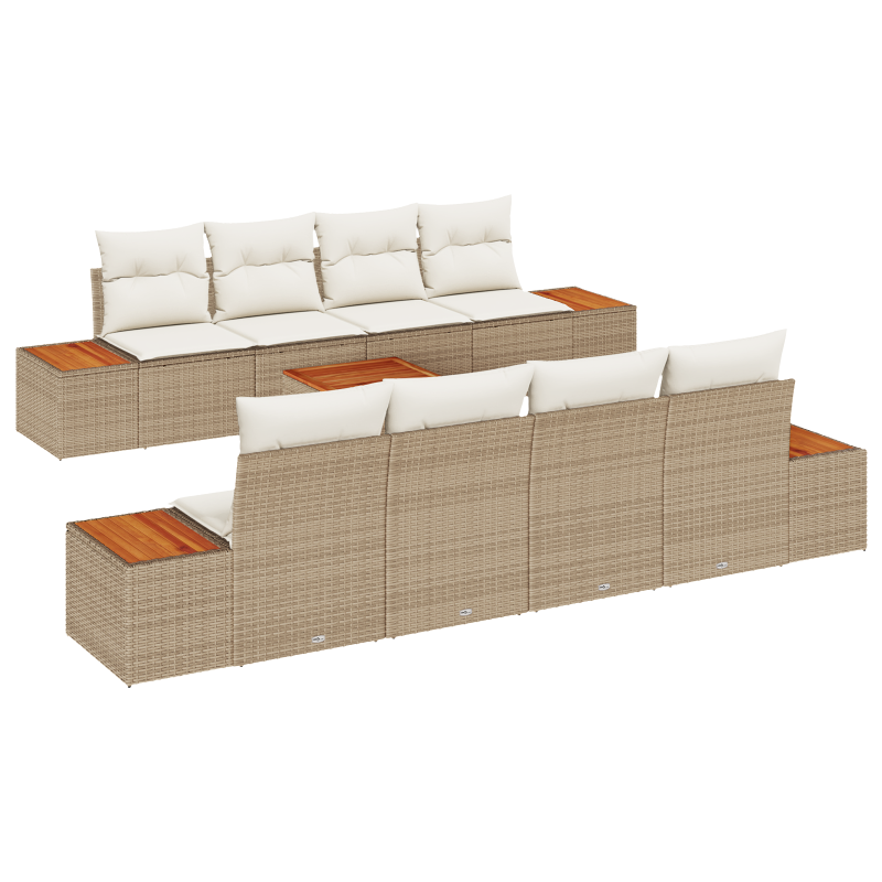 9-teiliges Garten Sofaset mit Kissen Beige Poly Rattan Akazie