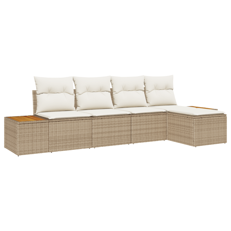 5-teiliges Garten Sofa Set mit Kissen in Beige Poly Rattan Akazie