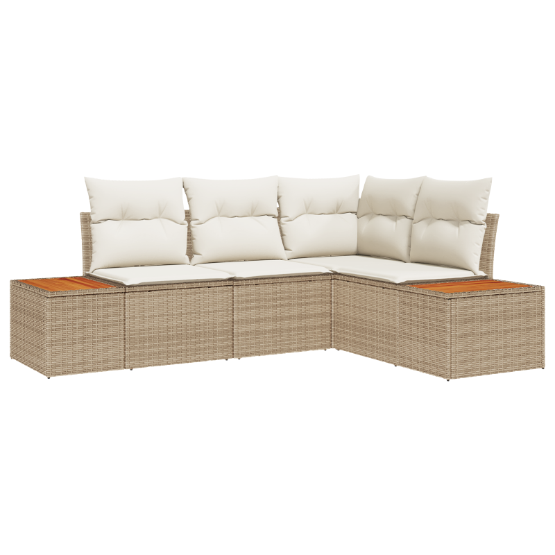 4-teiliges Garten-Sofa-Set mit Kissen Beige Poly-Rattan Akazie