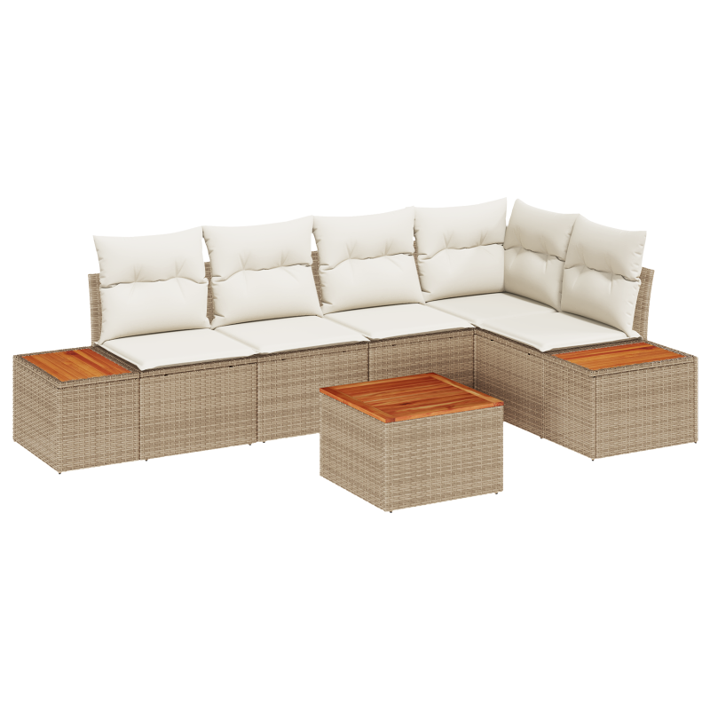 6-teiliges Garten-Sofa mit Kissen Beige Poly Rattan Akazie