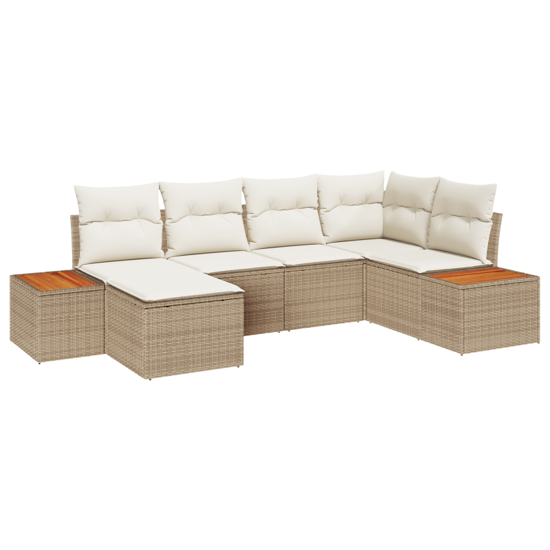 6-teiliges Garten Sofa Set mit Kissen Beiges Poly Rattan Akazie